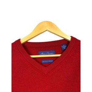 Alan Flusser Size Mens XL Red V-Neck 100% Cashmere Sweater Grandpa Quality